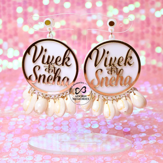 Personalized Dulhaniya Earrings With Name - Shell