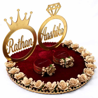 Personalized Engagement Ring Platter / Tray With Names - Maroon