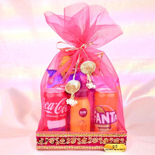 Decorated Hamper Basket With Snacks (Rani Pink)