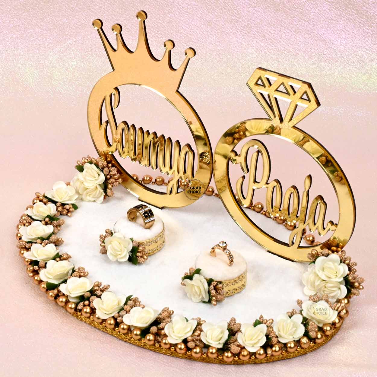 Personalized Engagement Ring Platter / Tray With Names - Off White