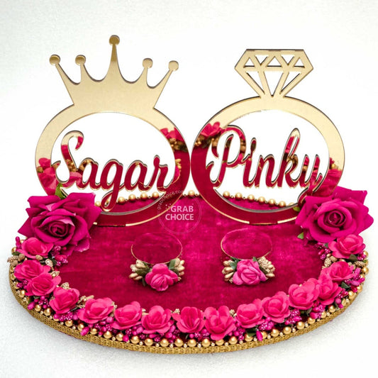 Personalized Engagement Ring Platter / Tray With Names - Pink