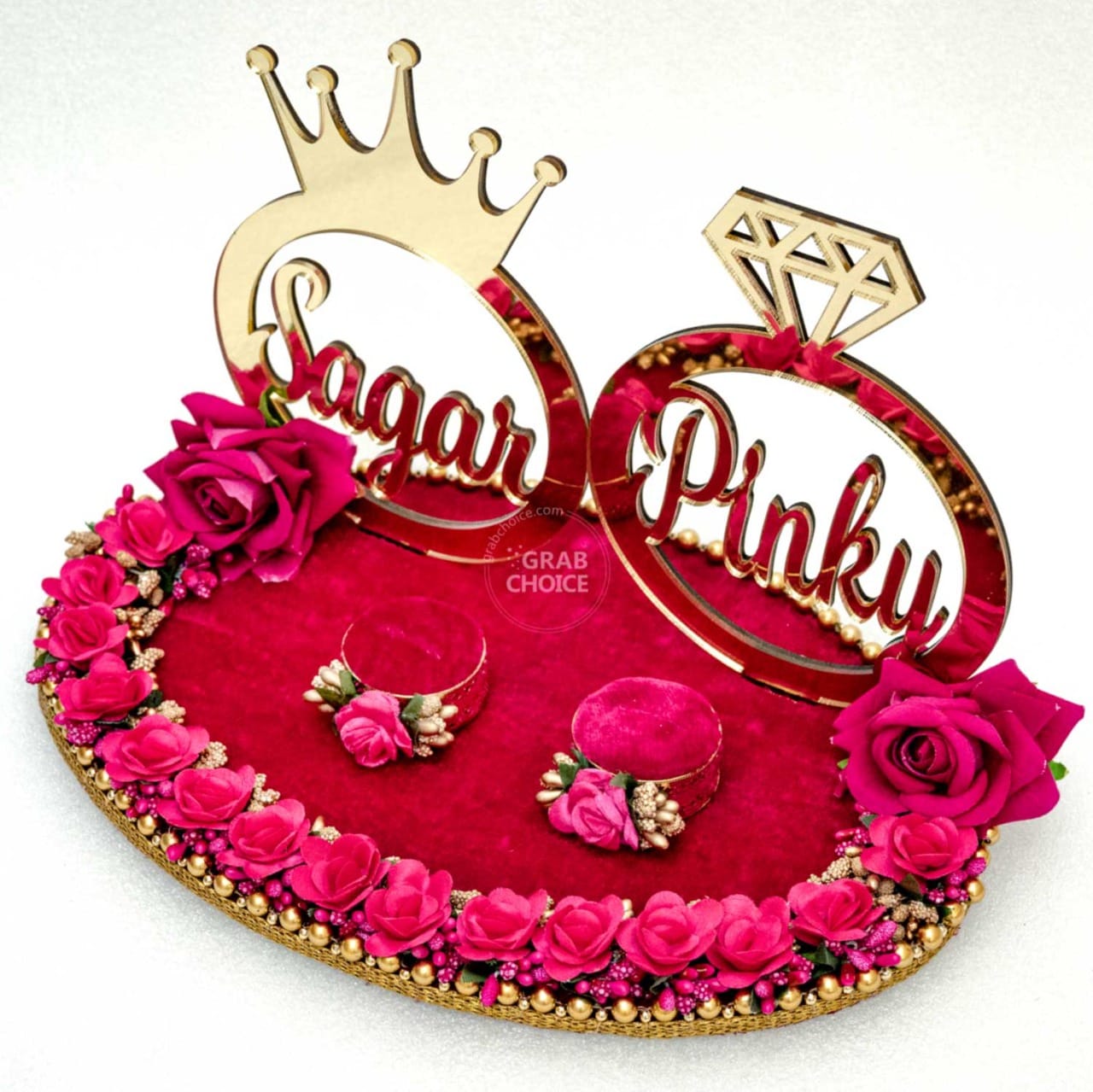 Personalized Engagement Ring Platter / Tray With Names - Pink