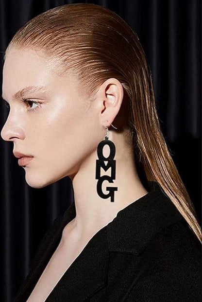 OMG Black Acrylic Earrings For Women