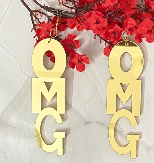 OMG Golden Acrylic Earrings For Women