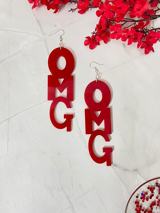 OMG Red Acrylic Earrings For Women
