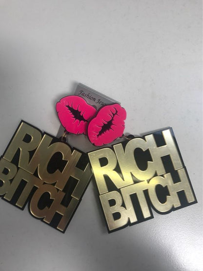 Rich Bitch Acrylic Earrings For Women