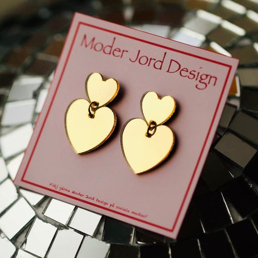 Golden Acrylic Earrings For Women Heart Shape