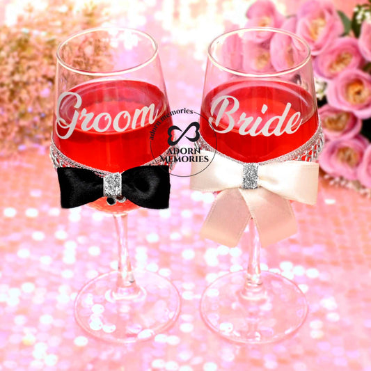 Wedding Couple Glasses - Bride And Groom Couple Champagne Glass