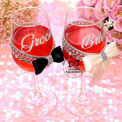 Wedding Couple Glasses - Bride And Groom Couple Champagne Glass