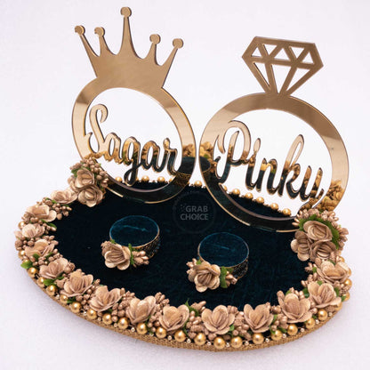 Personalized Engagement Ring Platter / Tray With Names - Peacock Green