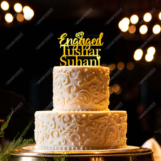 Personalized Engaged Cake Topper with Names