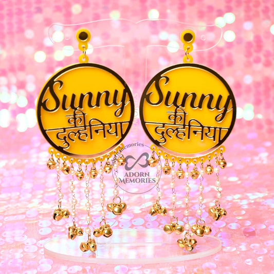 Personalized Ki Dulhaniya Earrings With Name - Moti Chain with Ghungroo