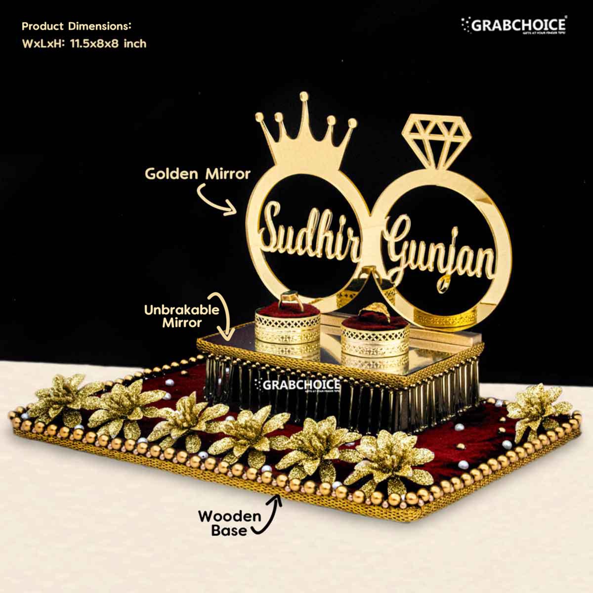 Buy GiftsBouquet Smart Creations Decorative Customised Engagement Ring  Platter Tray for Ring Ceremony with Name and LED Online at Low Prices in  India - Amazon.in