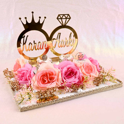 The Pink Mist Personalized Engagement Ring Platter / Tray With Names
