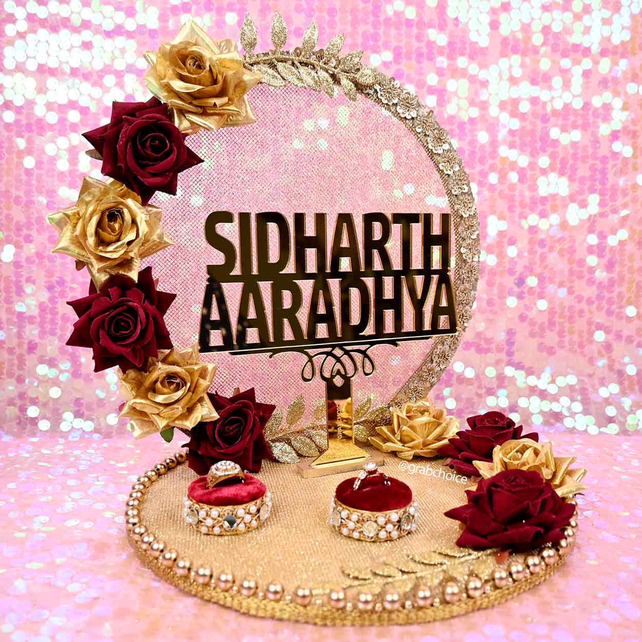 Buy Creative Handicraft Ring Ceremony Platter Engagement Ring Platter  Decorative Tray Wooden Tray Ring Hanger Wedding Season Ring Plate New  Designs Rakhi Plate Mirror Plate (red Flower Design) Online at Low Prices