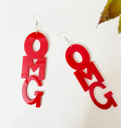 OMG Red Acrylic Earrings For Women