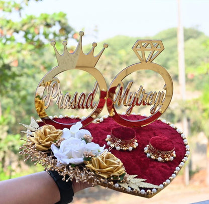 Personalized Engagement Ring Platter with Bride And Groom Names - Heart Shape Pearl