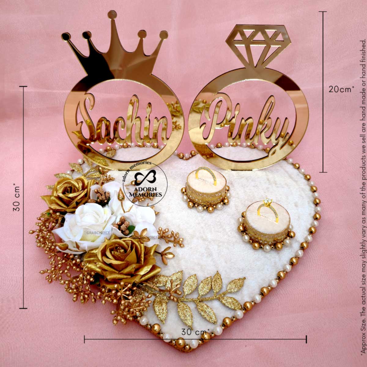 Personalized Engagement Ring Platter with Bride And Groom Names - Heart Shape Pearl