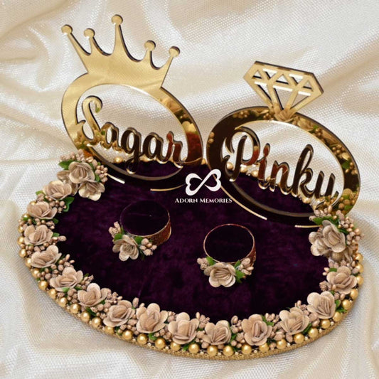 Personalized Engagement Ring Platter / Tray With Names - Purple